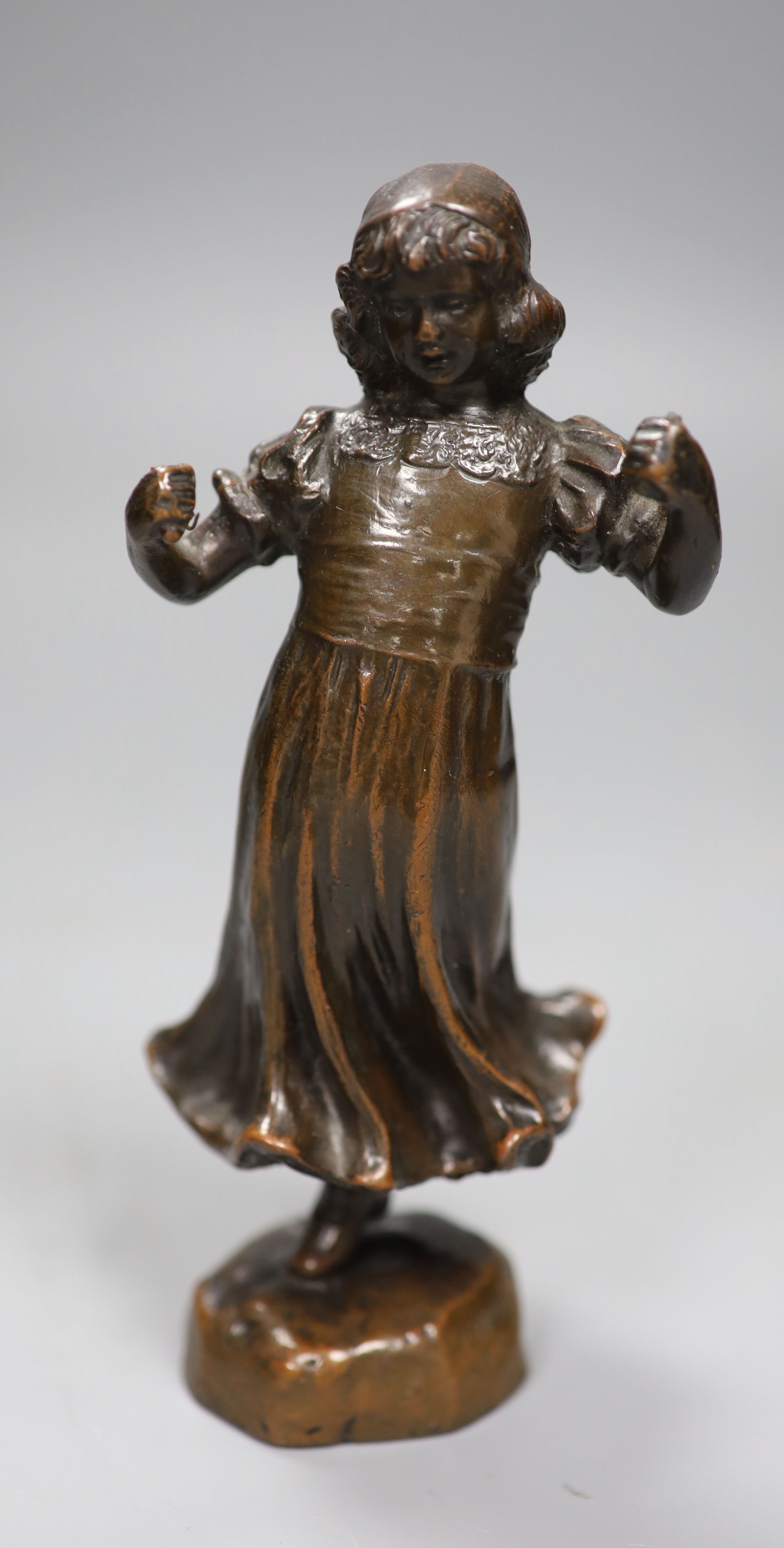 Louis Frederick Roselieb (Roslyn) - an Edwardian Art Union of London bronze figure of a girl, 17.5cm signed and dated 1906